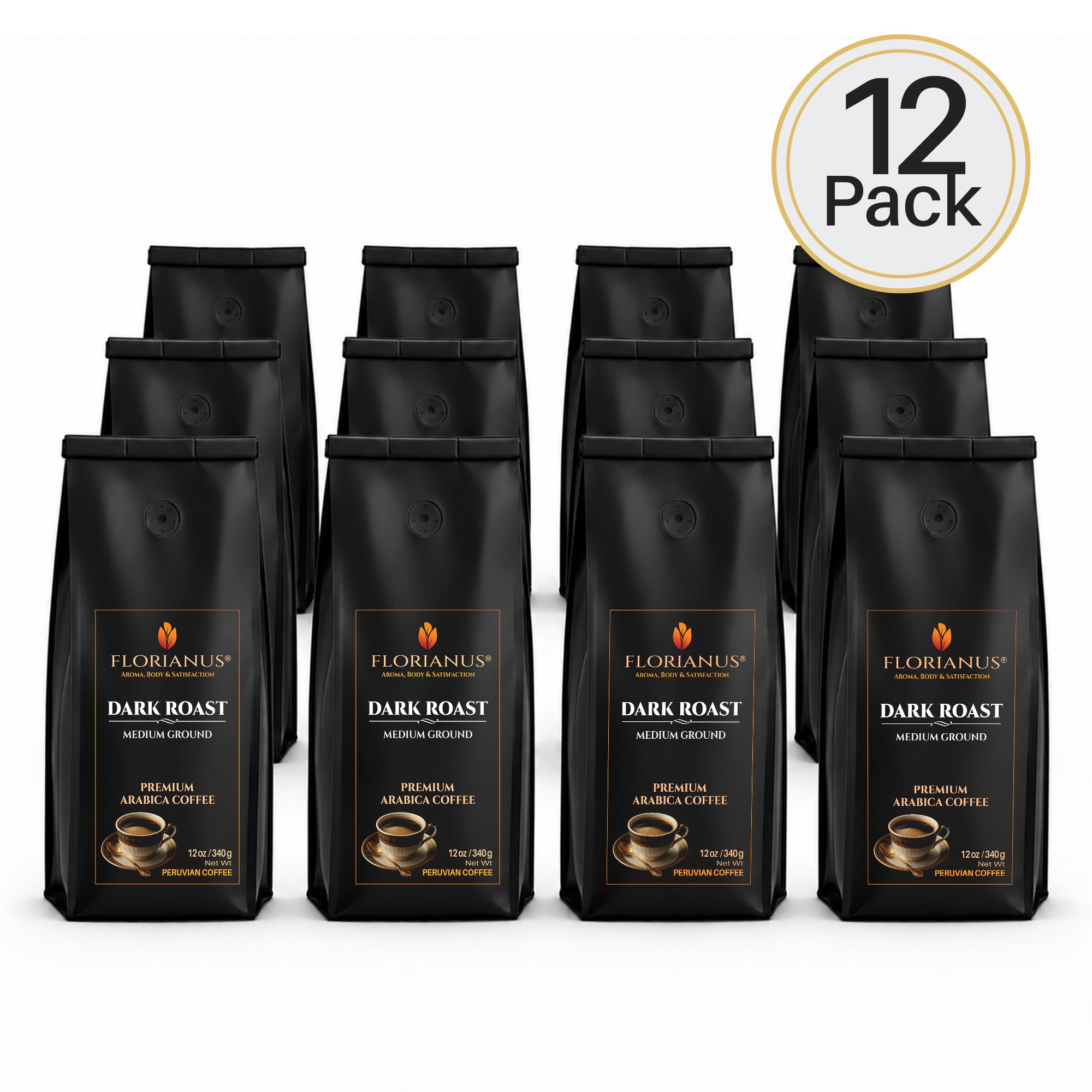 FLORIANUS Coffee — Dark Roast Medium Ground 12oz / 340g — 12-Pack · Free Shipping