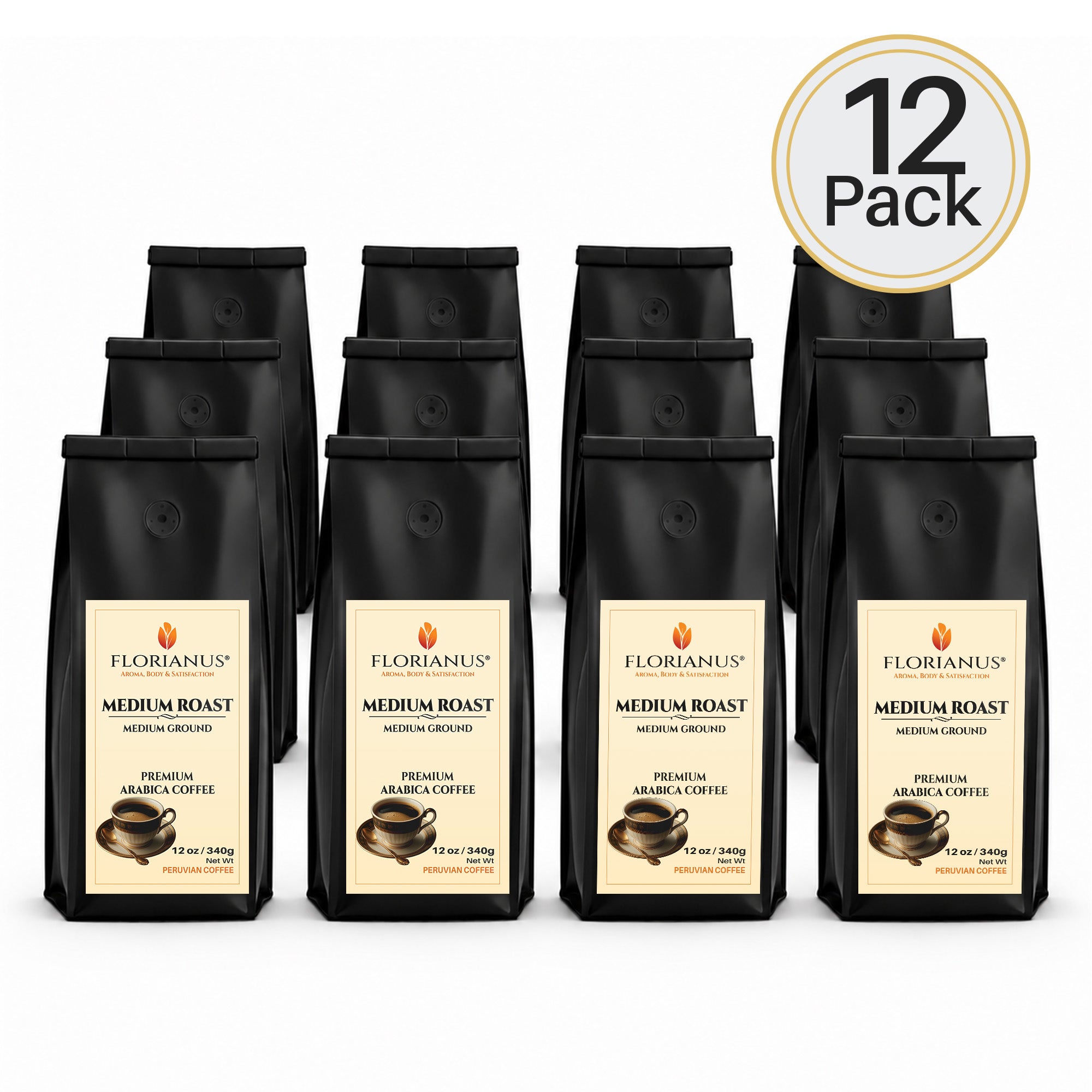 FLORIANUS Coffee — Medium Roast Medium Ground 12oz / 340g — 12-Pack · Free Shipping