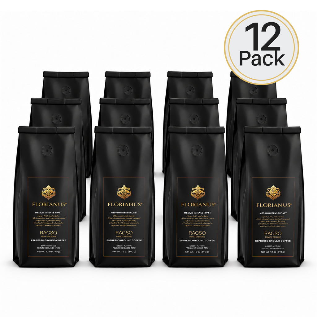 FLORIANUS RACSO — Medium Intense Roast Espresso Grind 12oz / 340g — 12-Pack · Free Shipping