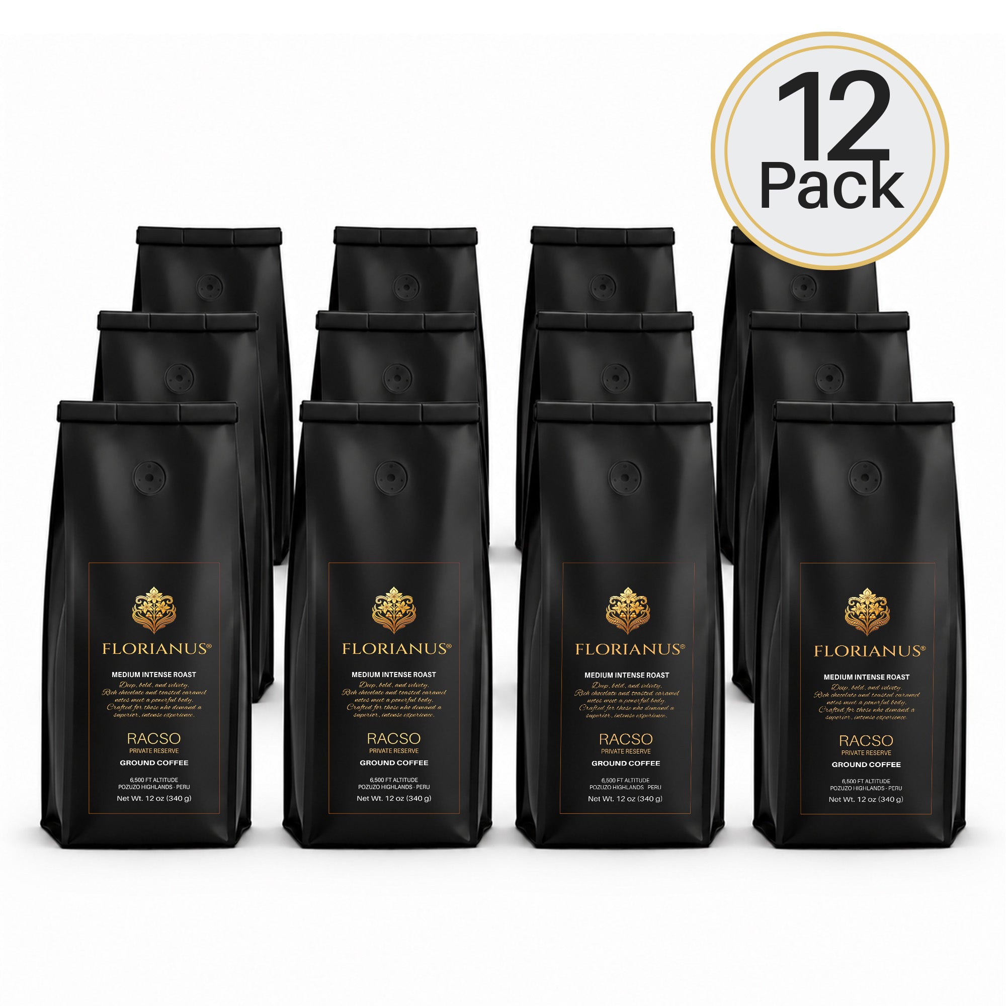 FLORIANUS RACSO — Medium Intense Roast Medium Ground 12oz / 340g — 12-Pack · Free Shipping