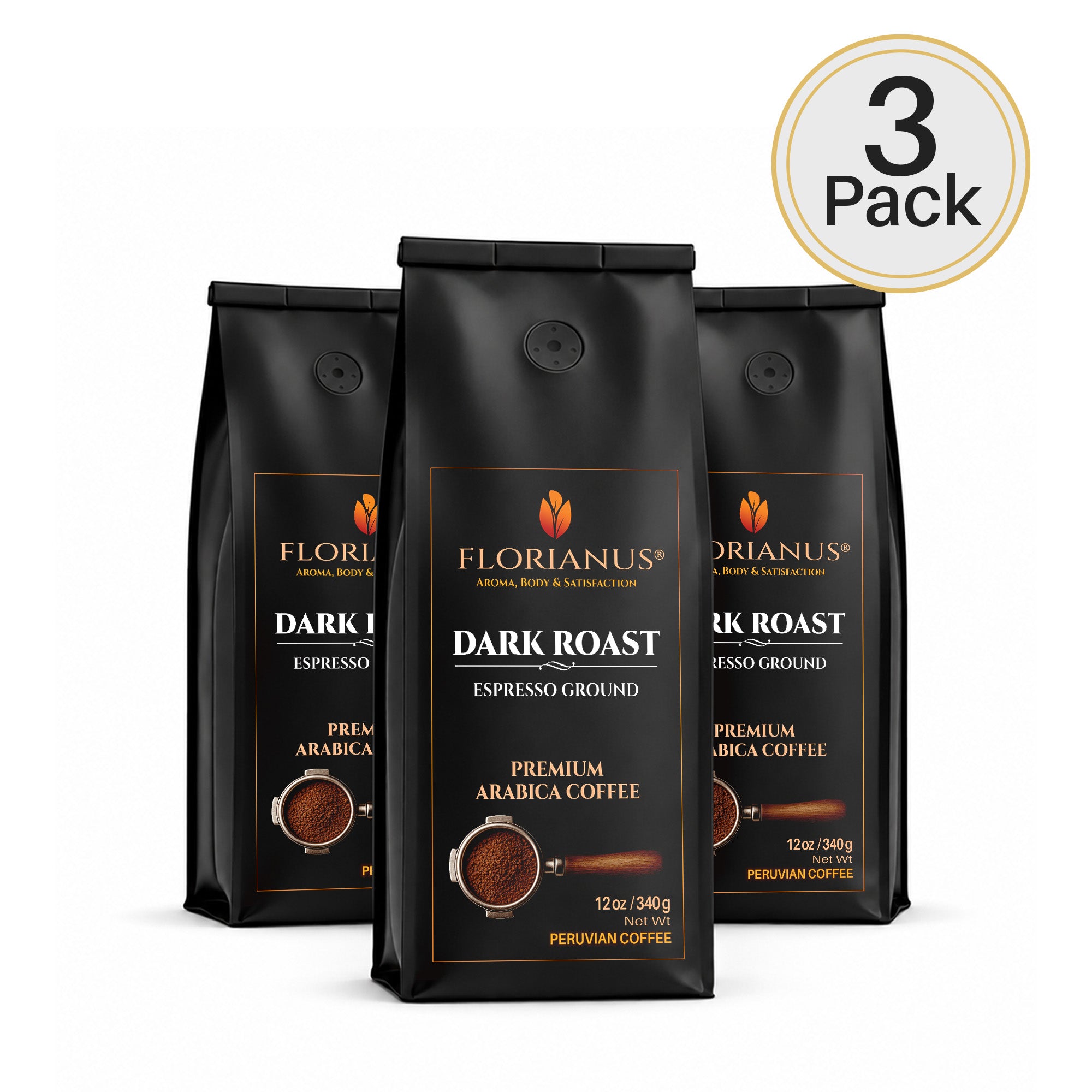 FLORIANUS Coffee — Dark Roast Espresso Grind 12oz / 340g — 3-Pack · Free Shipping