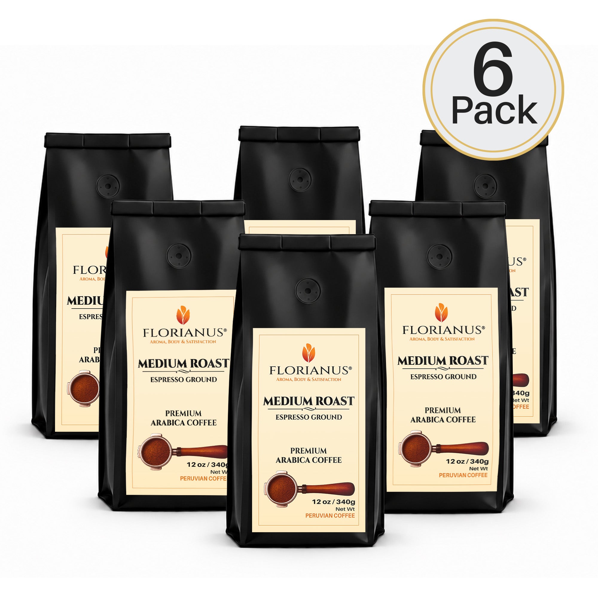 FLORIANUS Coffee — Medium Roast Espresso Grind 12oz / 340g — 6-Pack · Free Shipping