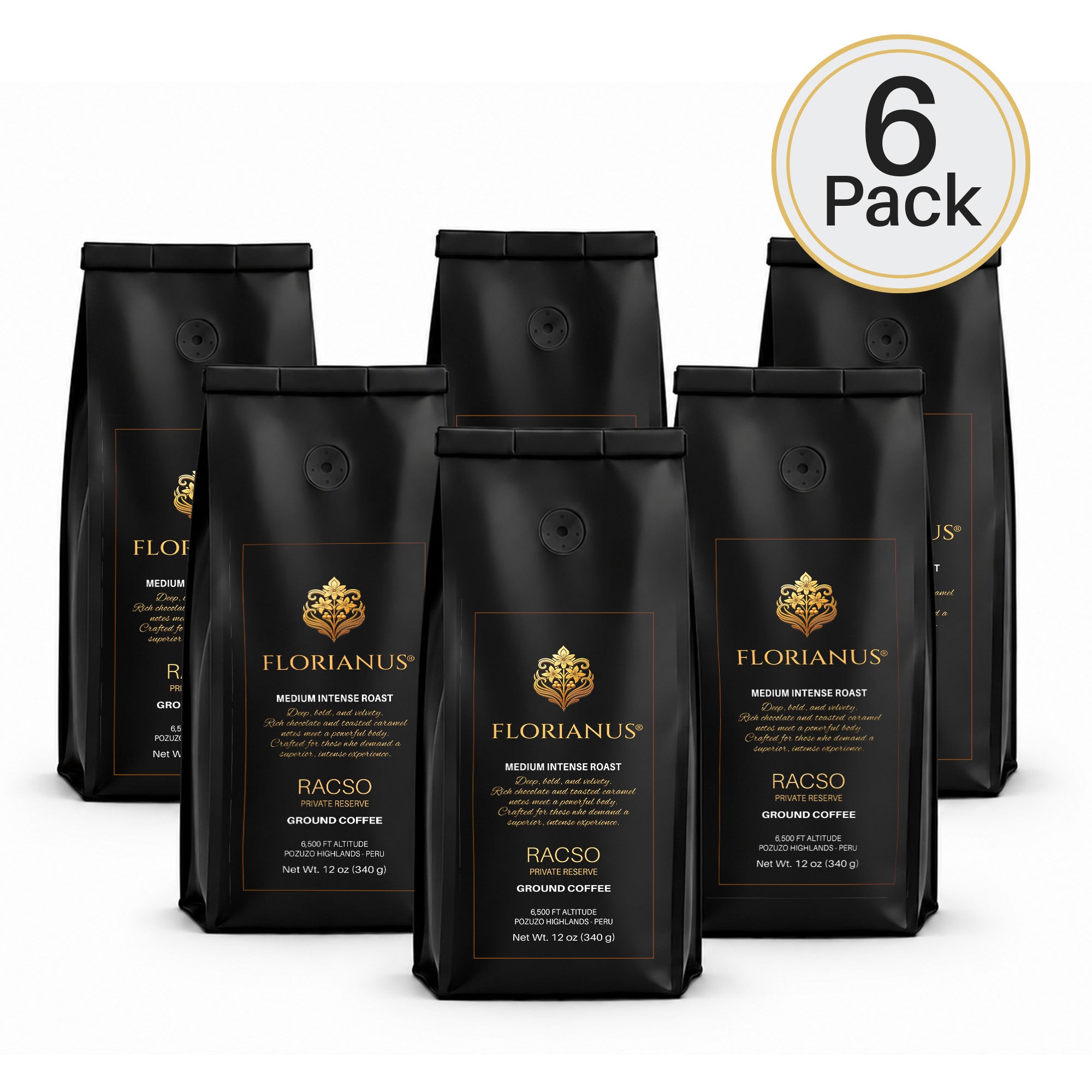 FLORIANUS RACSO — Medium Intense Roast Medium Ground 12oz / 340g — 6-Pack · Free Shipping