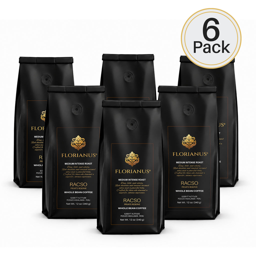 FLORIANUS RACSO — Medium Intense Roast Whole Bean 12oz / 340g — 6-Pack · Free Shipping