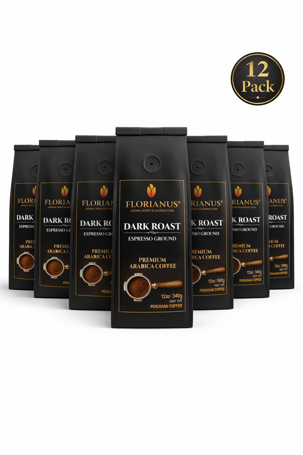 FLORIANUS COFFEE, DARK ROAST, ESPRESSO GROUND 12 Pack (12 oz / 340g each)