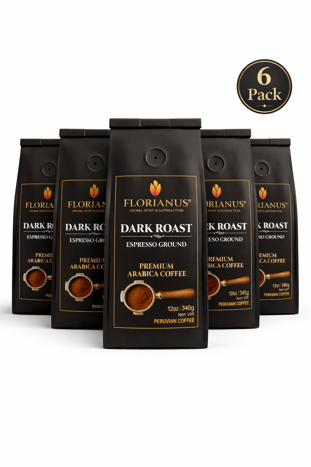 FLORIANUS COFFEE, DARK ROAST, ESPRESSO GROUND 6 Pack (12 oz / 340g each)