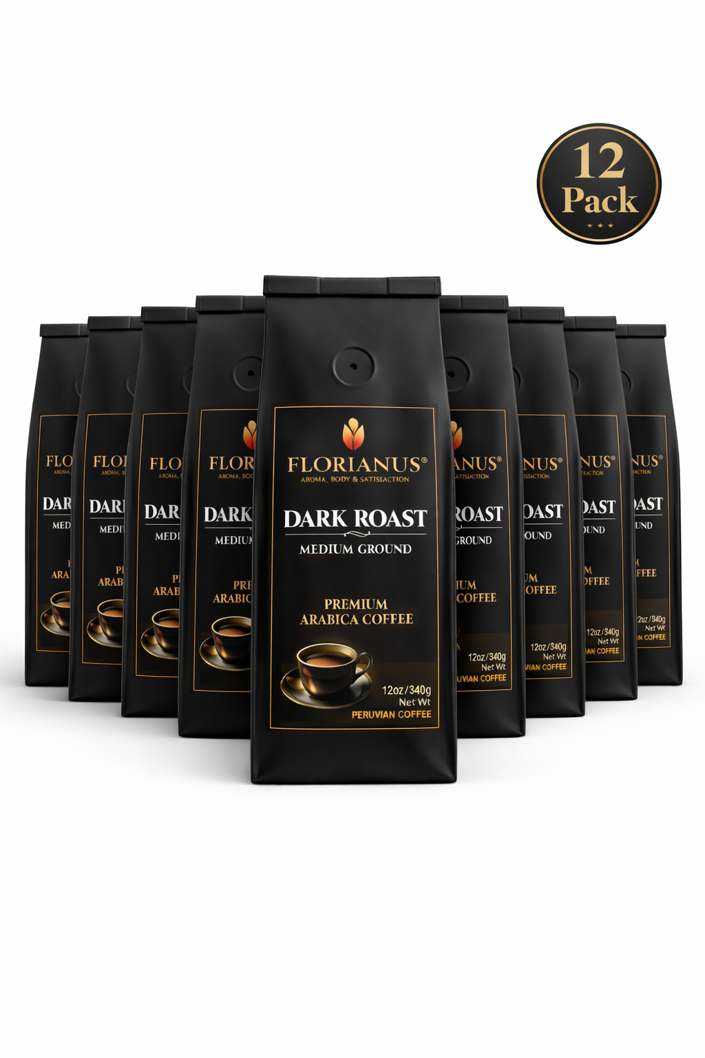 FLORIANUS COFFEE, DARK ROAST, MEDIUM GROUND 12 Pack (12 oz / 340g each)