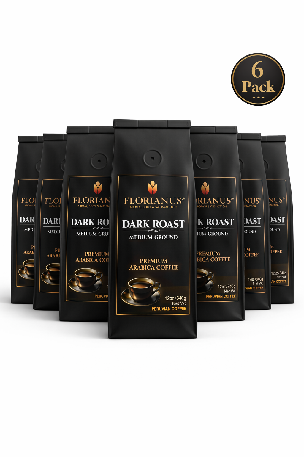 FLORIANUS COFFEE, DARK ROAST, MEDIUM GROUND 6 Pack (12 oz / 340g each)