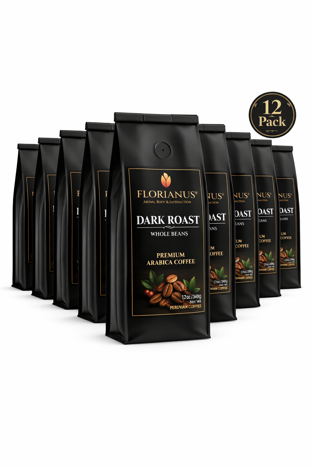 FLORIANUS COFFEE, DARK ROAST, WHOLE BEAN 12 Pack (12 oz / 340g each)