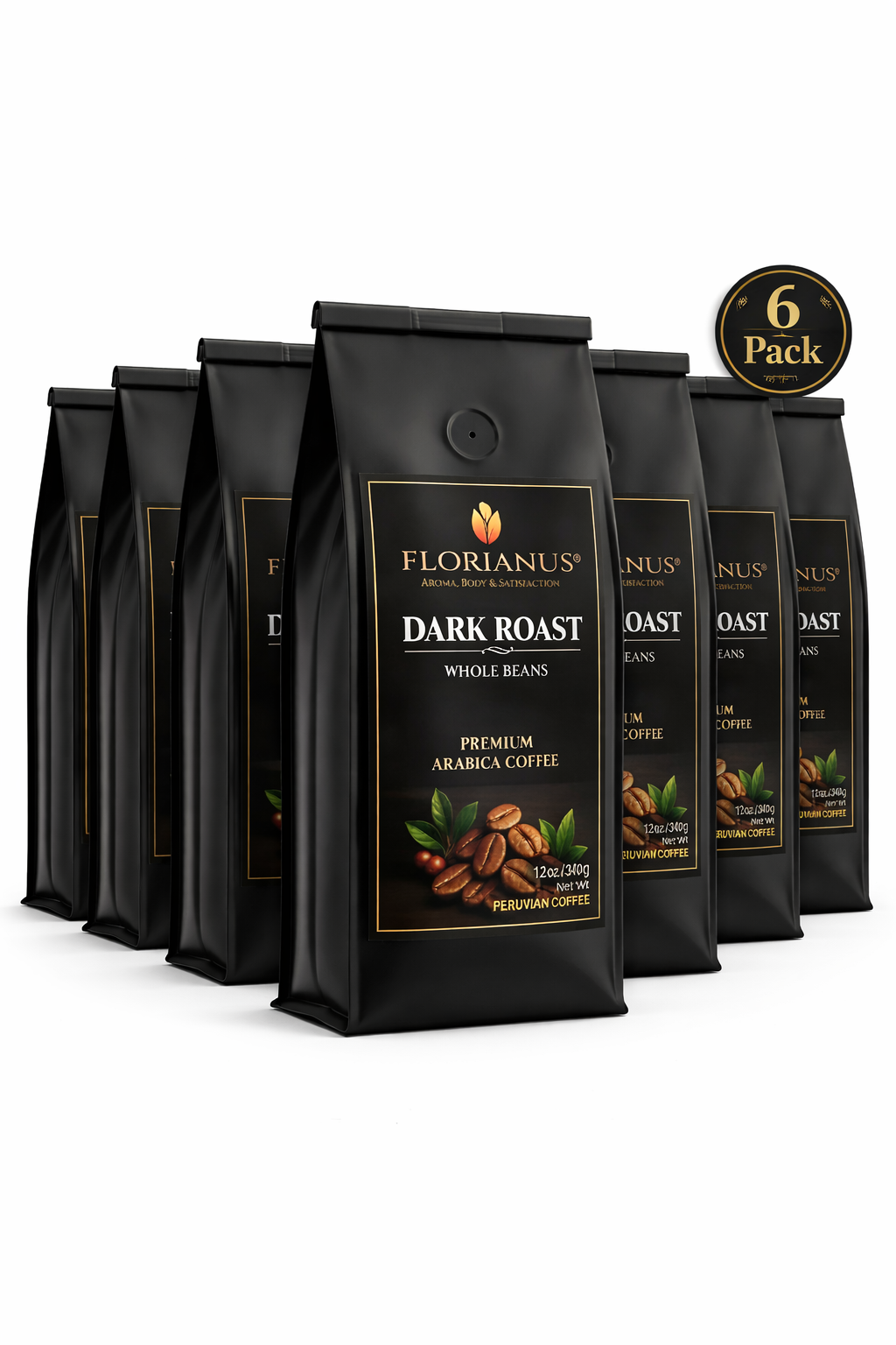 FLORIANUS COFFEE, DARK ROAST, WHOLE BEAN 6 Pack (12 oz / 340g each)