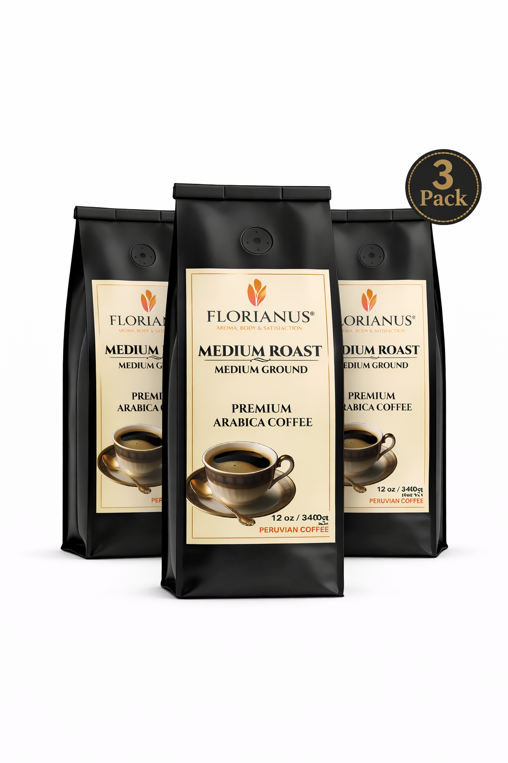 FLORIANUS COFFEE, MEDIUM ROAST, MEDIUM GROUND 3 Pack (12 oz / 340g each)
