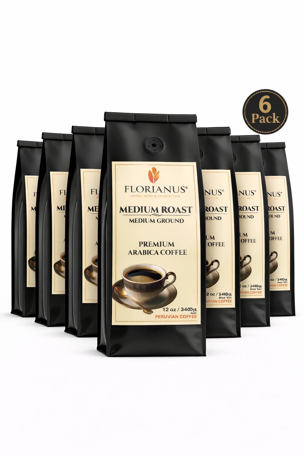 FLORIANUS COFFEE, MEDIUM ROAST, MEDIUM GROUND 6 Pack (12 oz / 340g each)