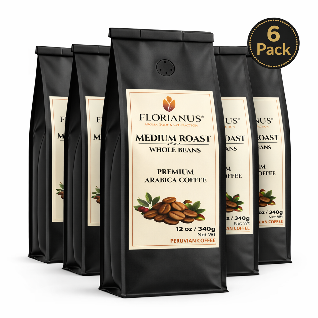FLORIANUS COFFEE, MEDIUM ROAST, WHOLE BEAN 6 Pack (12 oz / 340g each)