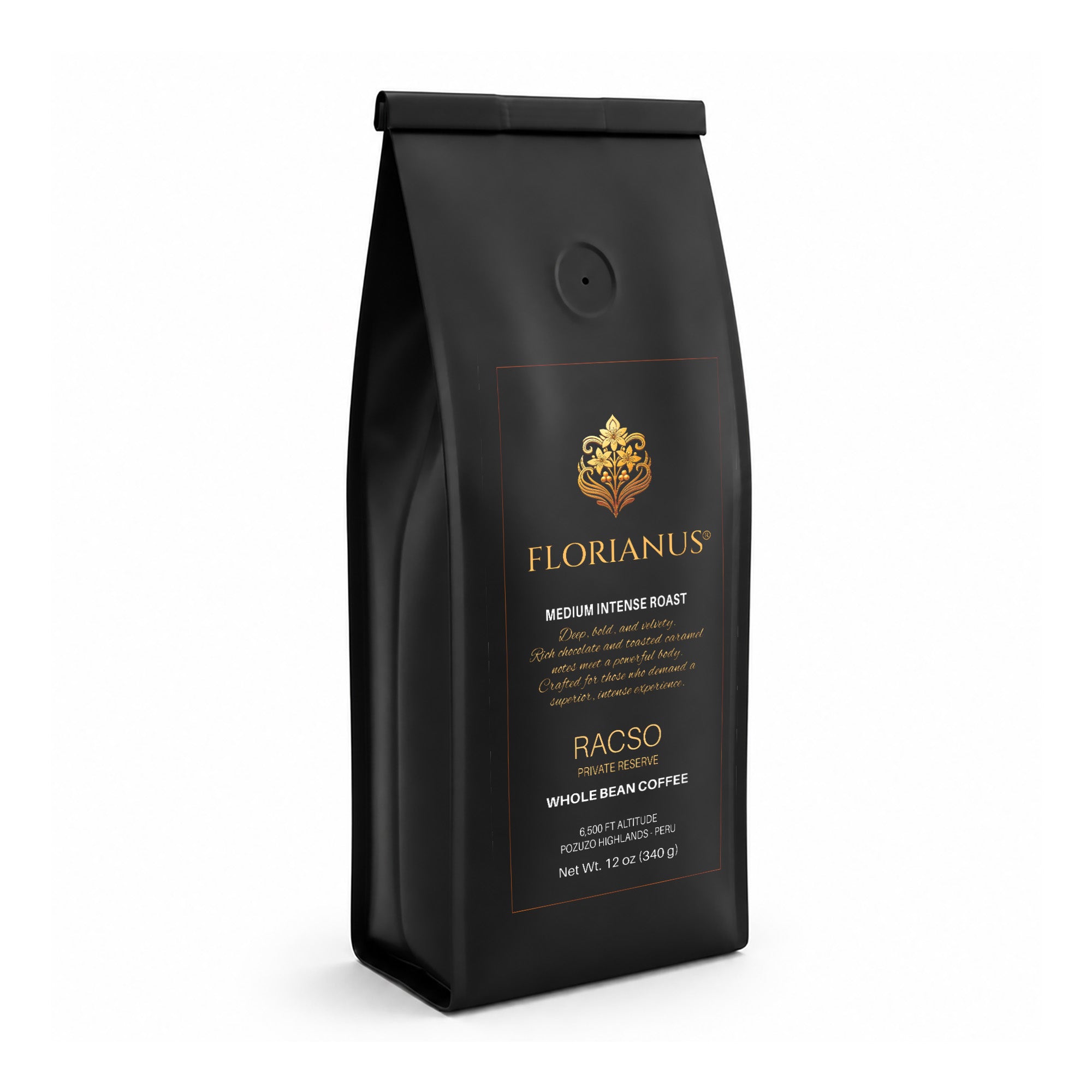 FLORIANUS RACSO — Medium Intense Roast Whole Bean — MASTERBOX 36 Bags (12 oz / 340g each)