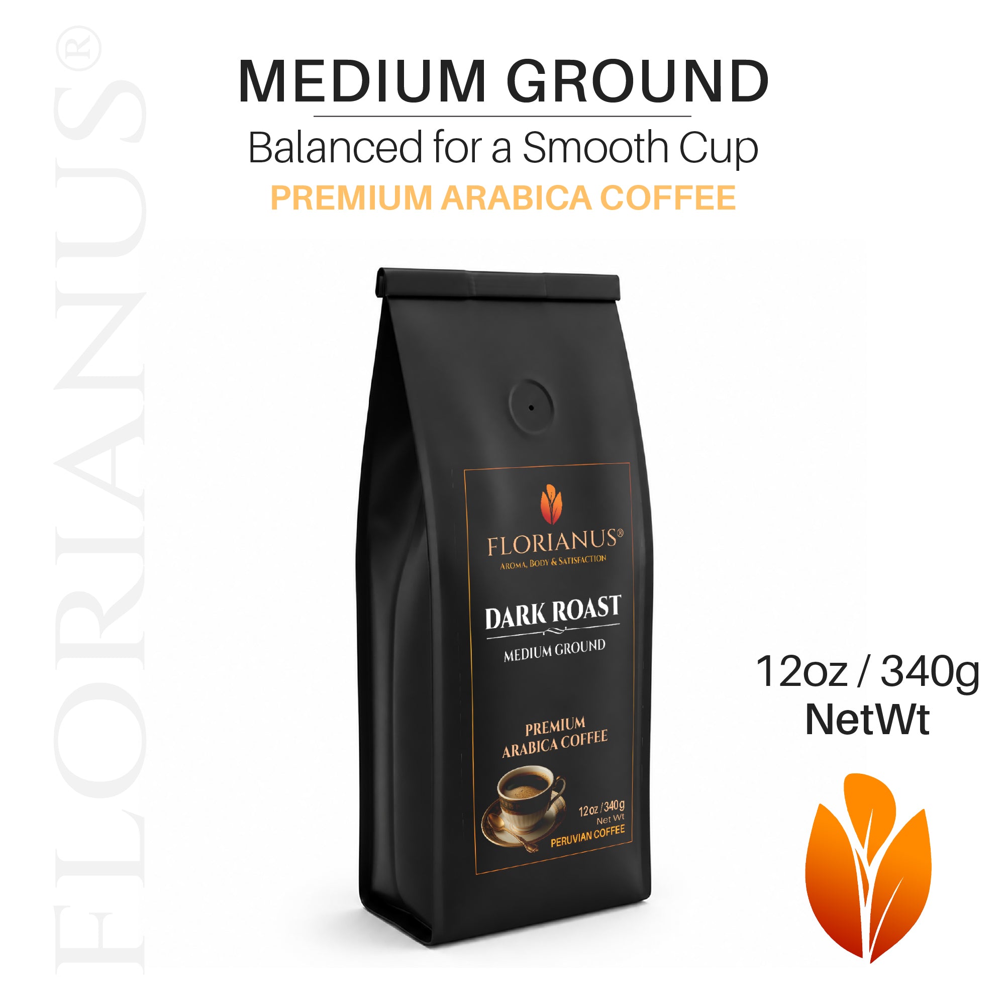 FLORIANUS Coffee — Dark Roast Medium Ground  — MASTERBOX 36 Bags (12 oz / 340g each)