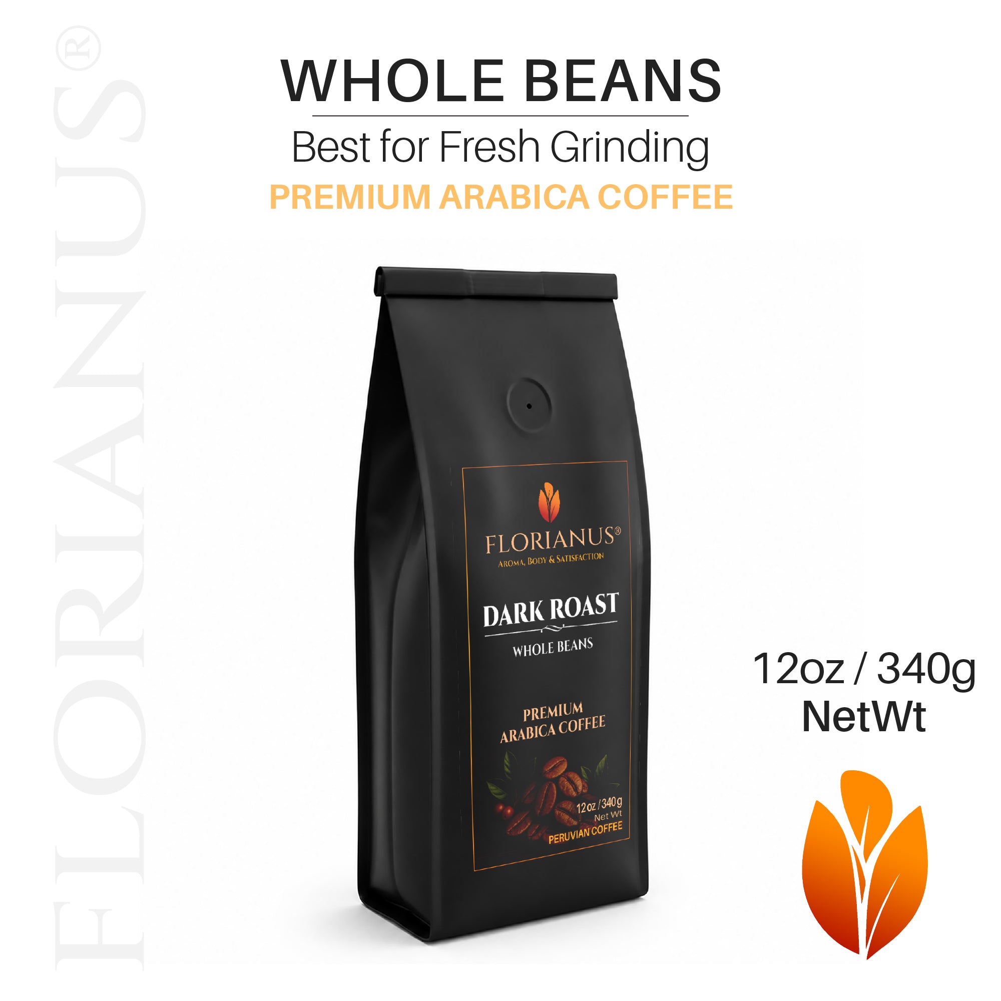 FLORIANUS Coffee — Dark Roast Whole Bean 12oz / 340g — 6-Pack · Free Shipping